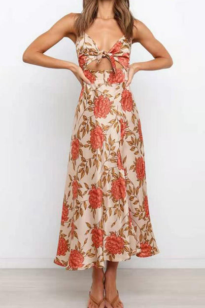 Sweet and fresh V-neck halter dress with swing skirt for women