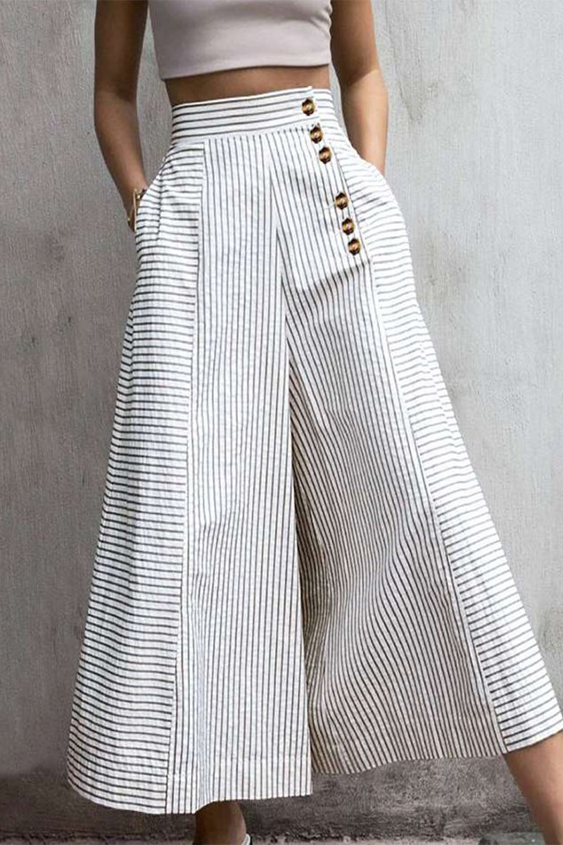 Sandra - casual striped high waist and wide leg pants