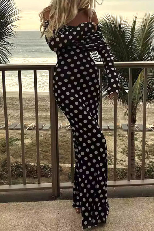 Polka Dot Off-Shoulder Maxi Dress