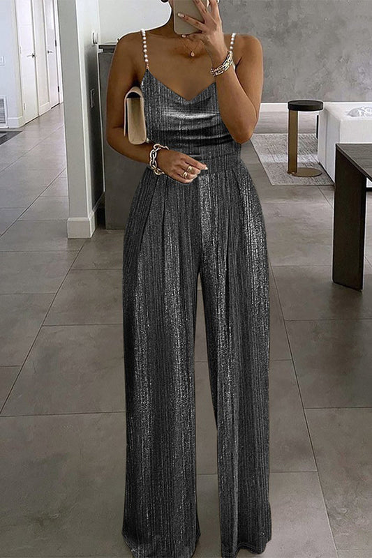 Embellished Straps Wide-Leg Sleeveless Jumpsuit