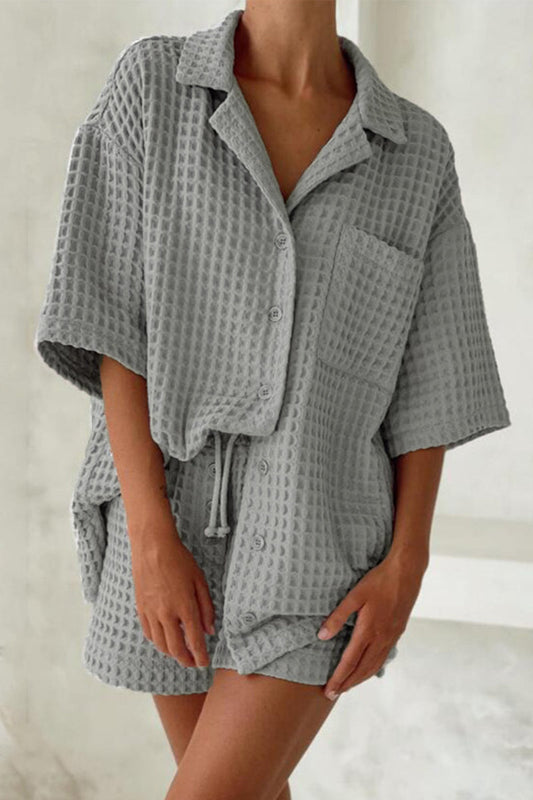Pocket Turn-Back Collar Short Sleeve Set
