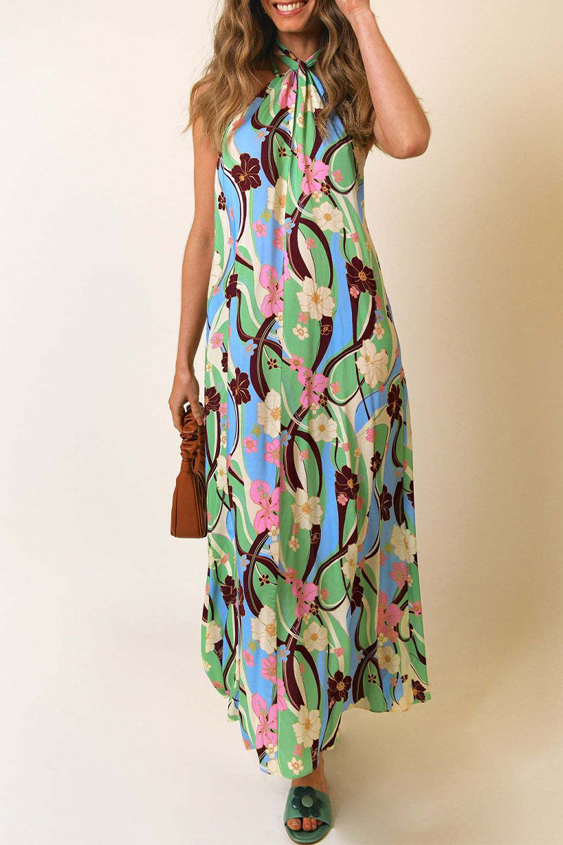 Xhelma - floral frenulum backless printed dress