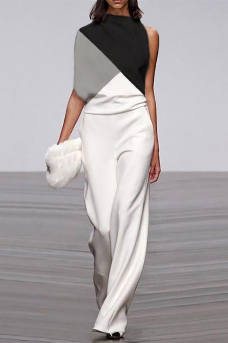 Women's Jumpsuit - One Shoulder Asymmetrical - Wide Leg Elegant Formal Wear