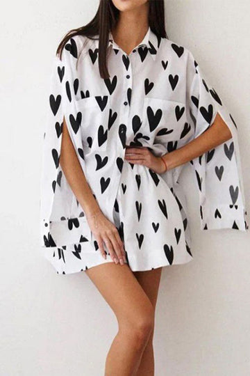 Hiwahiwa - heart print slit sleeve top and short set