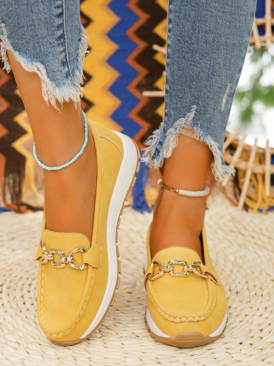 Women’s Loafers – Suede-Like Texture – Buckle Detail – Flat Sole – Classic Fit