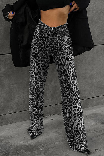 Leona - casual vintage leopard print high waist loose pants