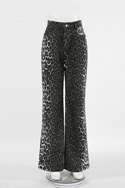 Leona - casual vintage leopard print high waist loose pants