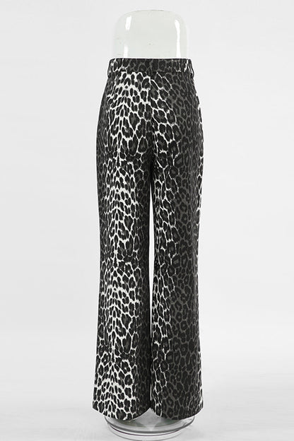 Leona - casual vintage leopard print high waist loose pants