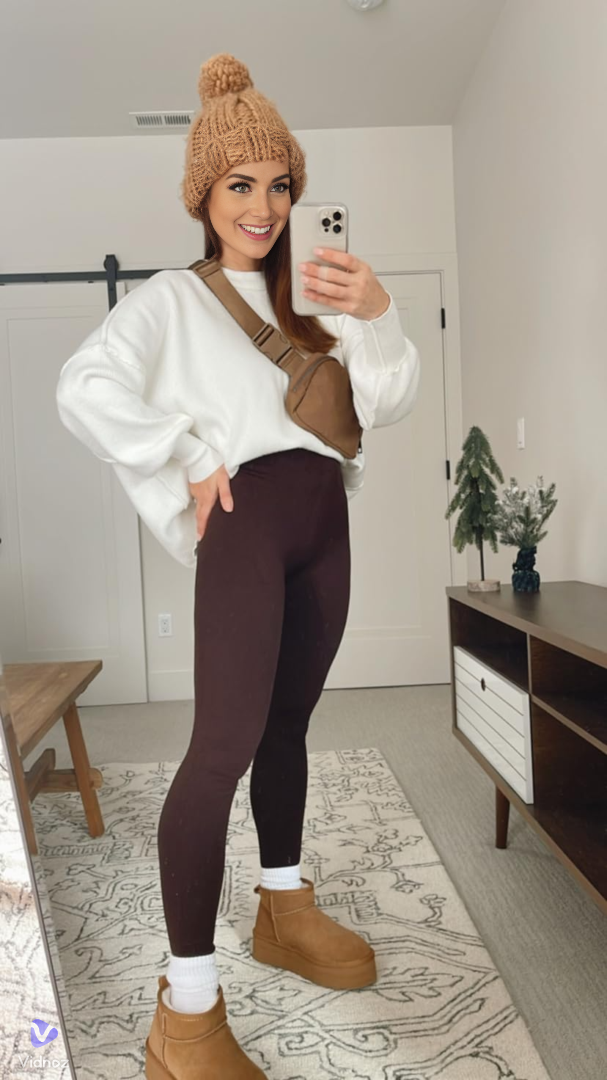 Women’s Leggings - Stretch Knit Blend - Slim Fit - Full Length - High-Rise Waist