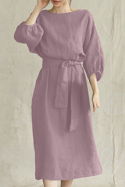 Women's A-Line Dress – Knee-Length – 3/4 Sleeve – Belted Waist – Lightweight Fabric