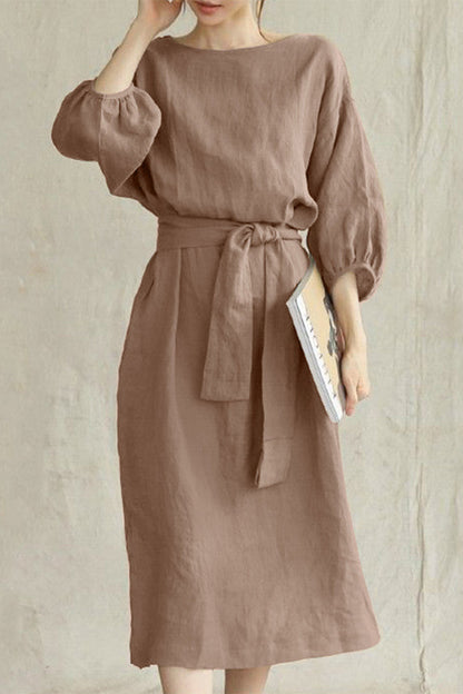 Women's A-Line Dress – Knee-Length – 3/4 Sleeve – Belted Waist – Lightweight Fabric