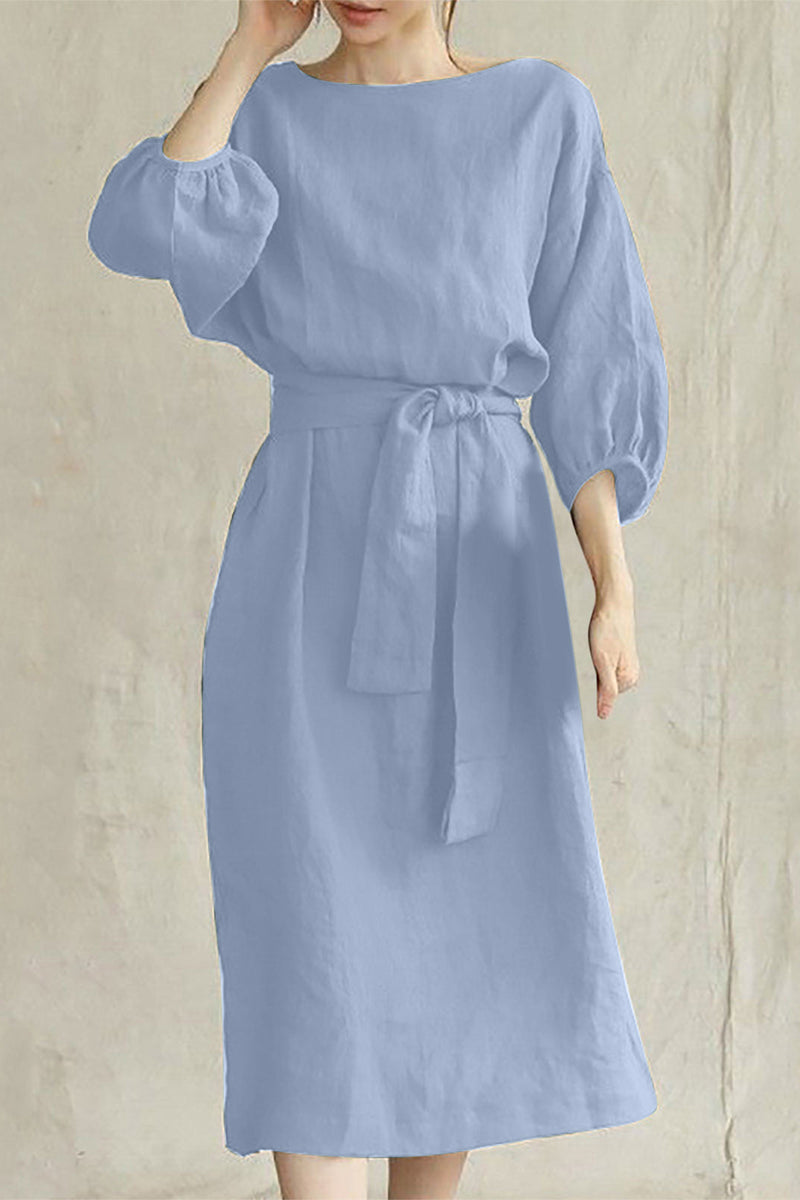 Women's A-Line Dress – Knee-Length – 3/4 Sleeve – Belted Waist – Lightweight Fabric
