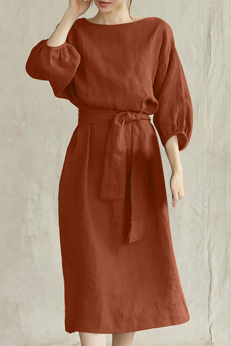 Women's A-Line Dress – Knee-Length – 3/4 Sleeve – Belted Waist – Lightweight Fabric