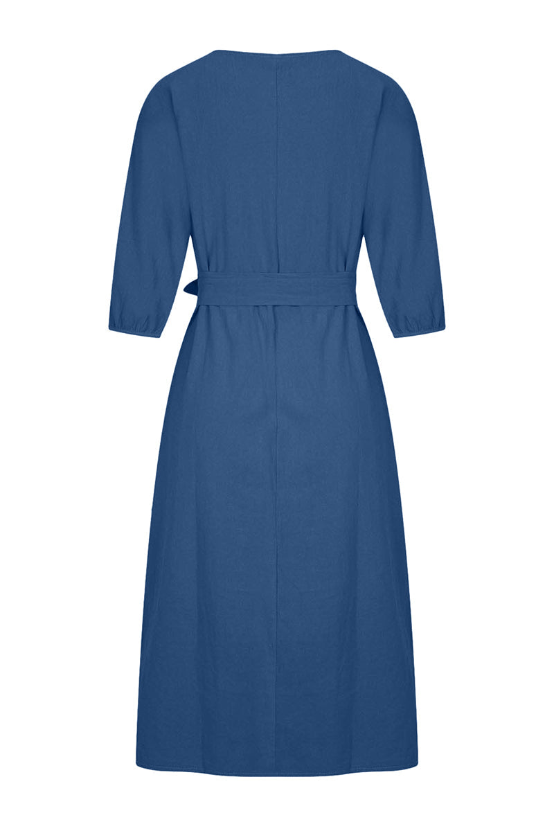 Women's A-Line Dress – Knee-Length – 3/4 Sleeve – Belted Waist – Lightweight Fabric