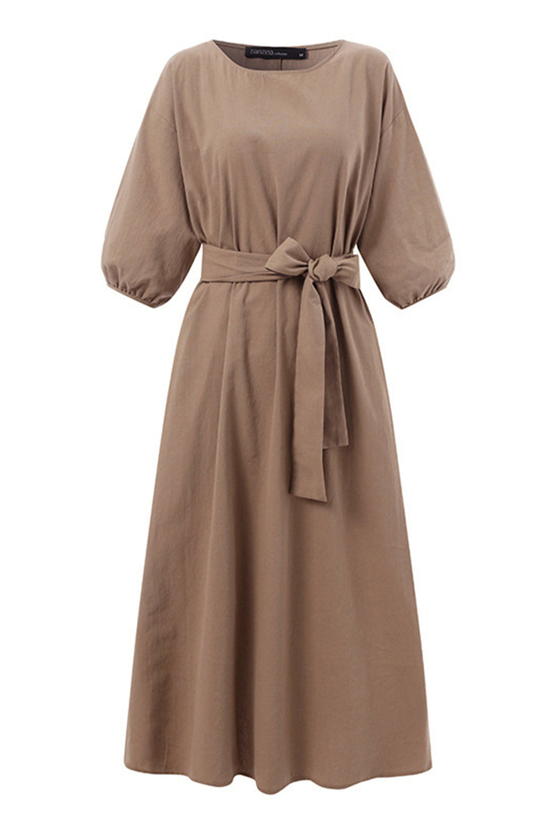 Women's A-Line Dress – Knee-Length – 3/4 Sleeve – Belted Waist – Lightweight Fabric
