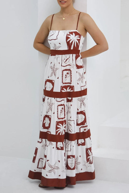 Tropical Print Empire Waist Maxi Dress