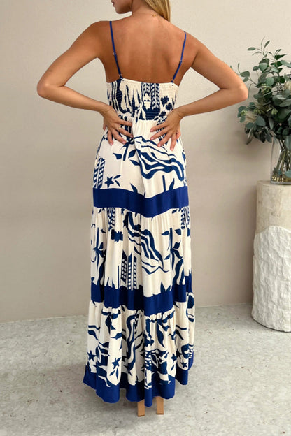 Women's Maxi Dress - Spaghetti Strap - Empire Waist - Tropical Print Flowy Beachwear