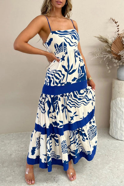 Women's Maxi Dress - Spaghetti Strap - Empire Waist - Tropical Print Flowy Beachwear