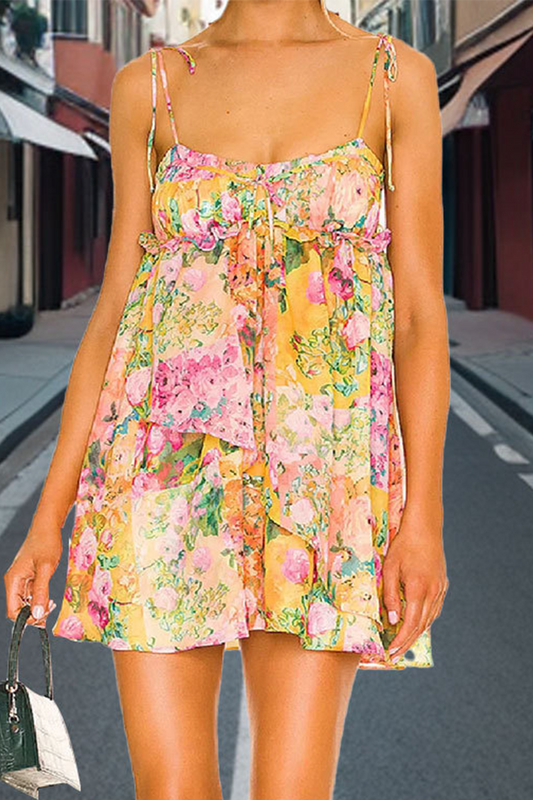 Flowy Floral Adjustable Strap Mini Sundress