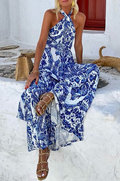 Women’s Halter Maxi Dress - Sleeveless Flowy Design - Elegant Lightweight Fit