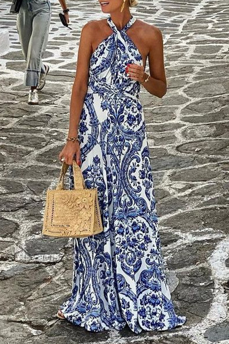 Women's Halter Neck Maxi Dress - Sleeveless Backless - Elegant Flowing Design