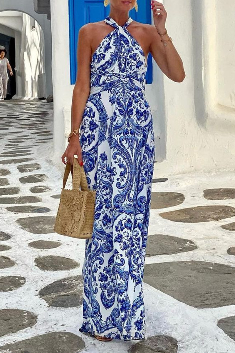Women's Halter Neck Maxi Dress - Sleeveless Backless - Elegant Flowing Design