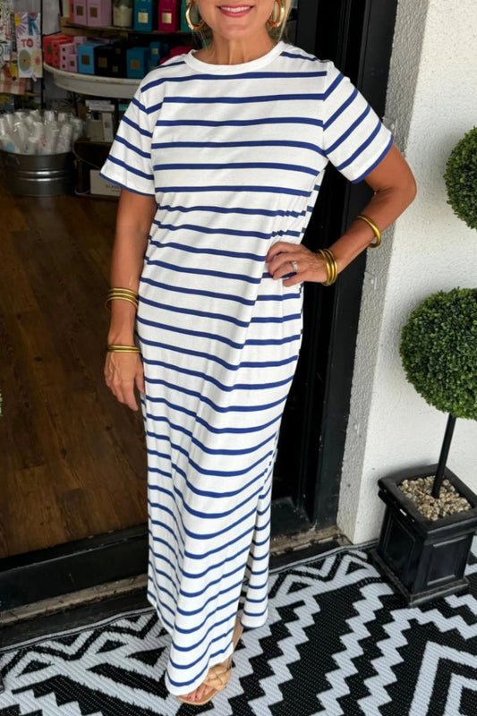 Striped Round Neck Maxi Dress
