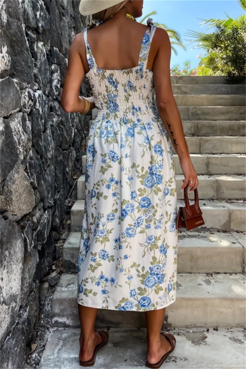 Women's Midi Dress - Sweetheart Neckline - Bow Straps - Side Slit Elegant Fit