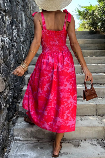 Women's Midi Dress - Sweetheart Neckline - Bow Straps - Side Slit Elegant Fit