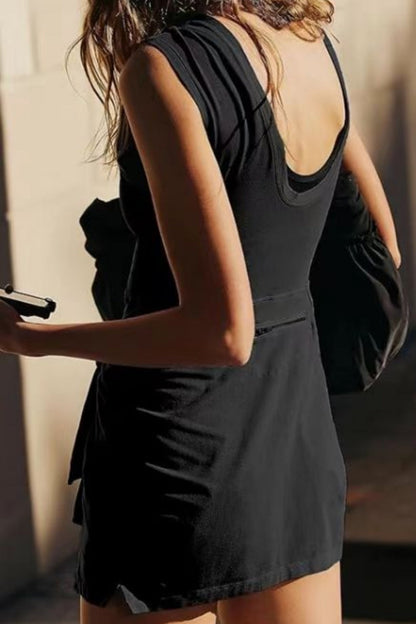 Women's Sleeveless Bodycon Dress - High Neck - Wrap Tie Waist - Stretchy Fabric