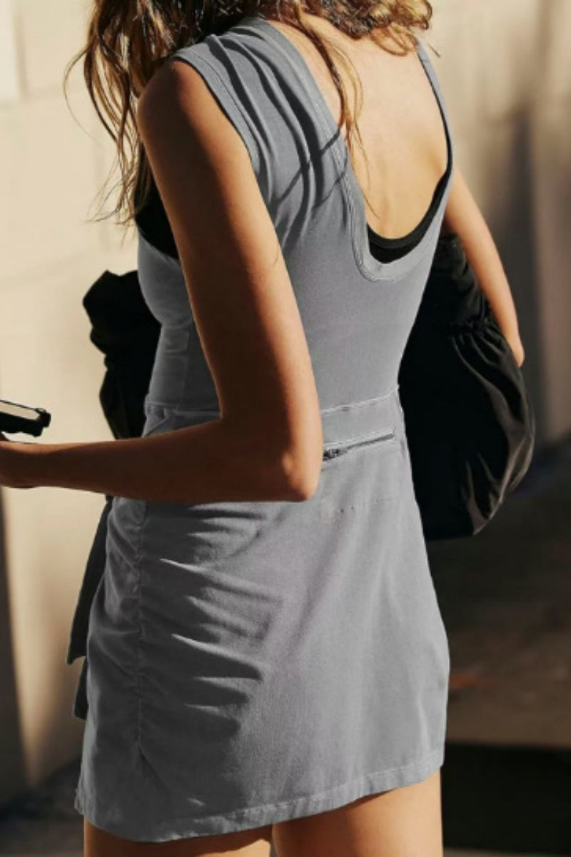 Women's Sleeveless Bodycon Dress - High Neck - Wrap Tie Waist - Stretchy Fabric