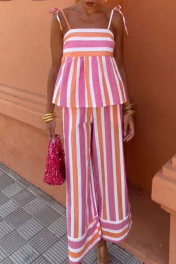 Adeola - striped print shoulder knot and trouser coord set