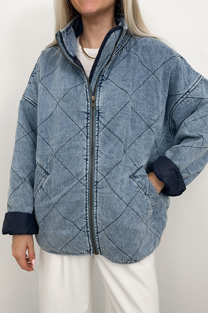 Women's casual solid color distressed zipper turndown collar coat