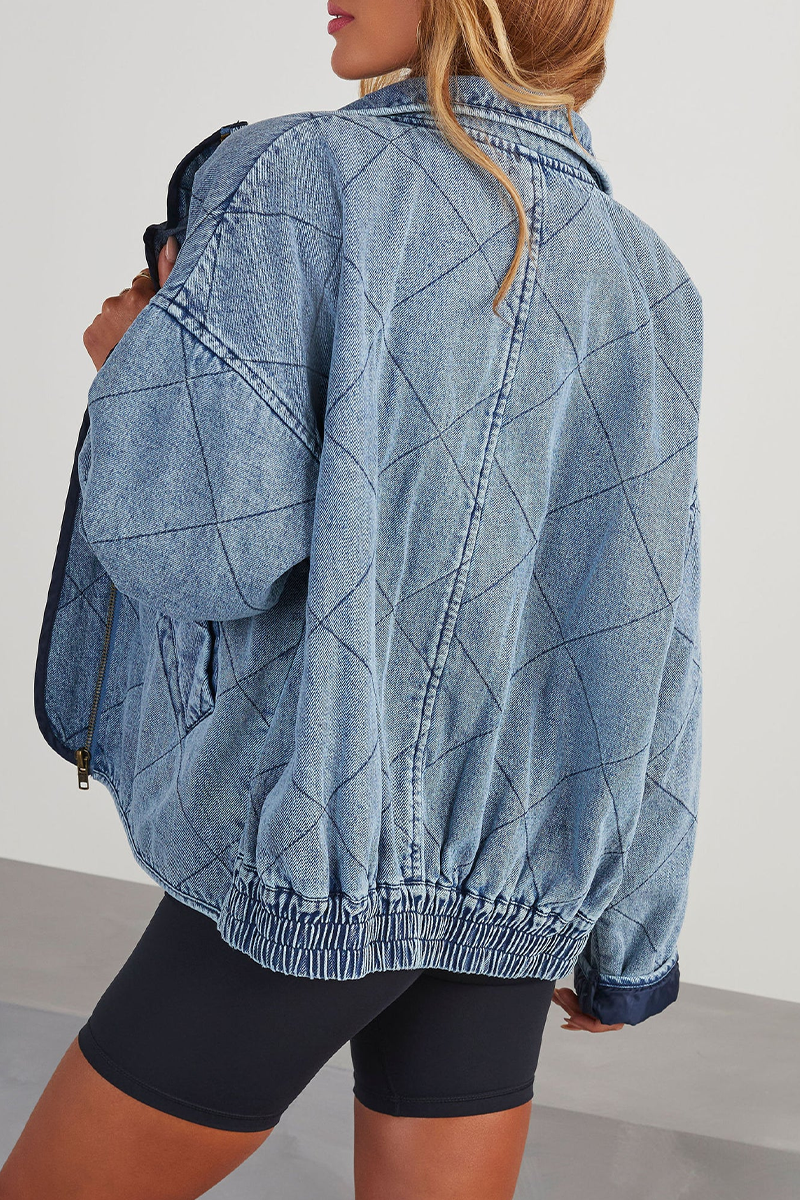 Women's casual solid color distressed zipper turndown collar coat