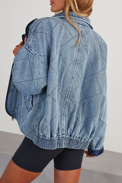 Women's casual solid color distressed zipper turndown collar coat