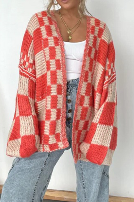 Chunky Knit Checkerboard Oversized Cardigan