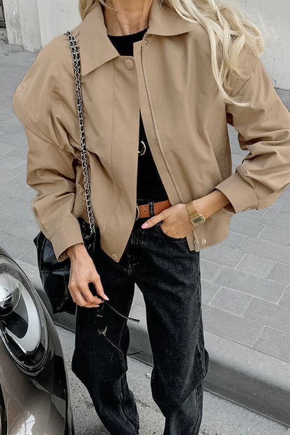 Women's french lapel zipper closure cargo jacket