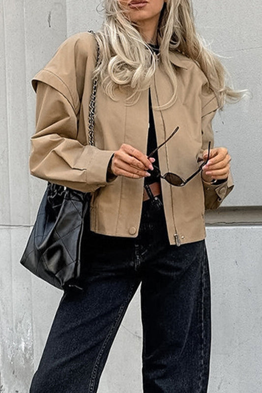 Zipper Closure Cargo French Lapel Jacket