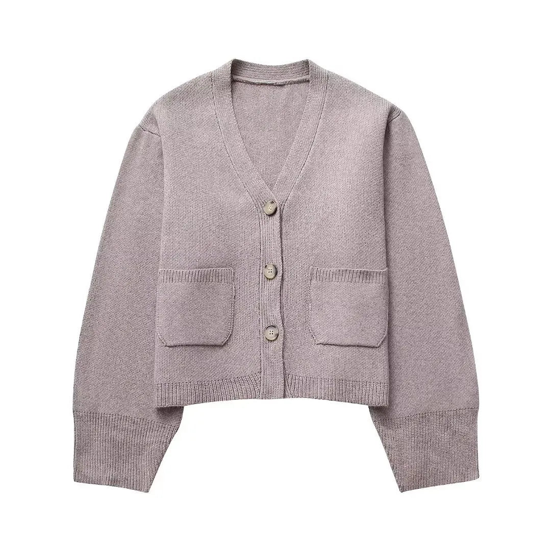 V-neck wool knitted sweater cardigan for women