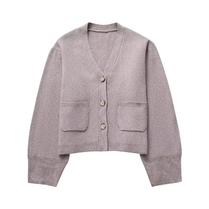 V-neck wool knitted sweater cardigan for women