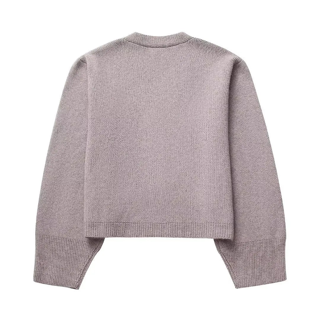 V-neck wool knitted sweater cardigan for women