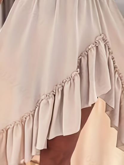 Off-shoulder ruffle high-low maxi dress with belt for women