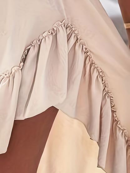 Off-shoulder ruffle high-low maxi dress with belt for women