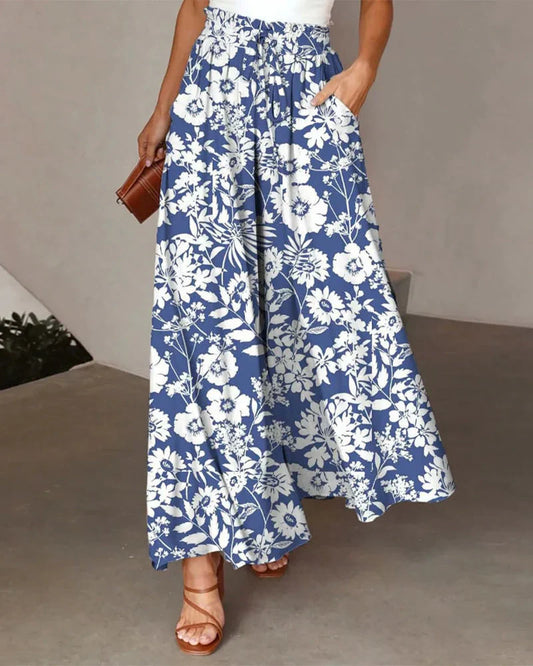 Floral Print Wide Leg Trousers