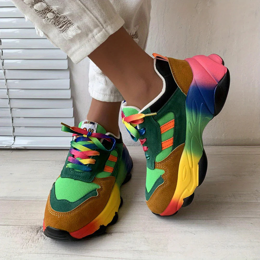 Colorful lace-up chunky sneakers for women