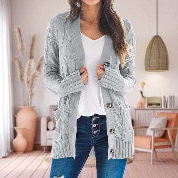 Women's cable knit long cardigan sweater