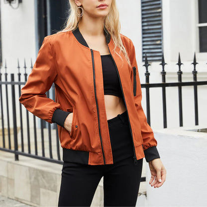 Women's Bomber Jacket - Zip Closure - Ribbed Cuffs & Hem - Casual Lightweight Fit