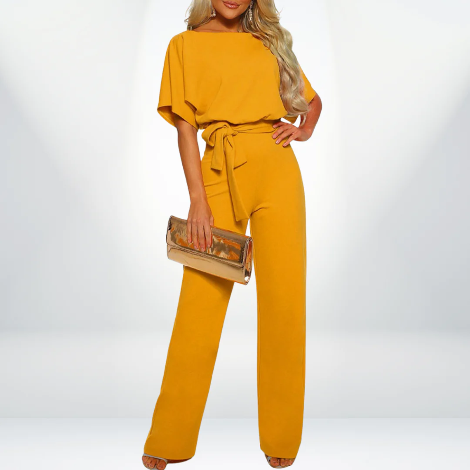 Tailored Wide-Leg Belted Waist Jumpsuit