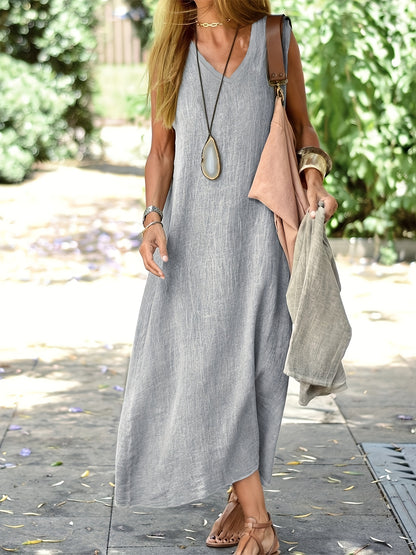 Women’s Maxi Dress - Sleeveless V-Neck - Flowy Relaxed Fit - Lightweight Breathable
