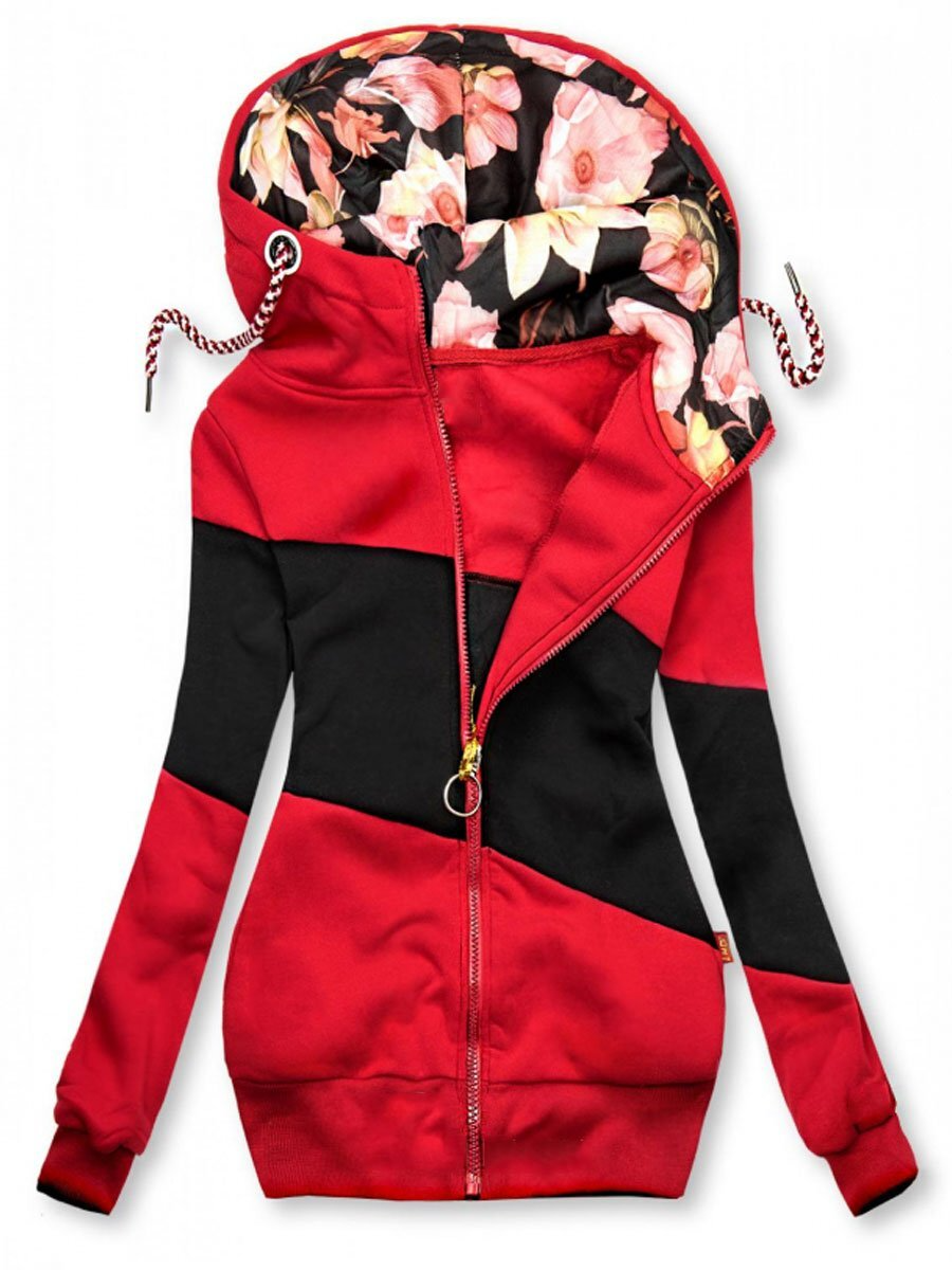 Women's hooded floral zipper jacket